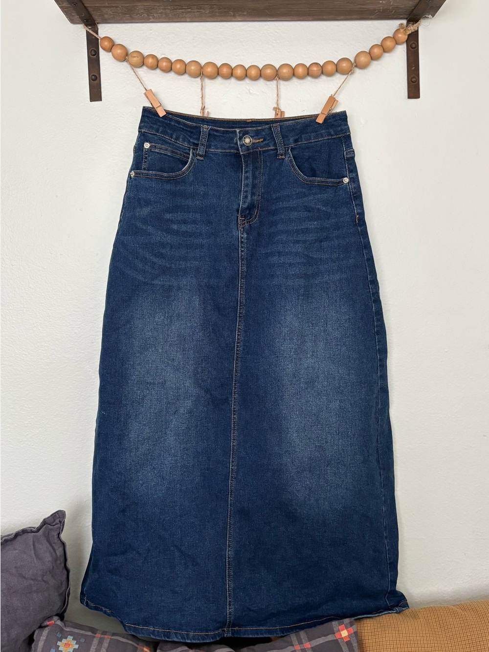 Classic Dark Blue Denim Maxi Skirt - Women Jeans